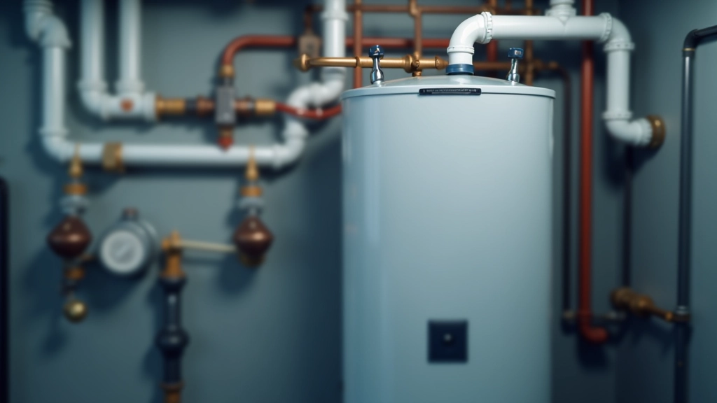 Heizungsanlage in Kellerraum mit modernen Rohren und Ventilen, technische Ausrüstung