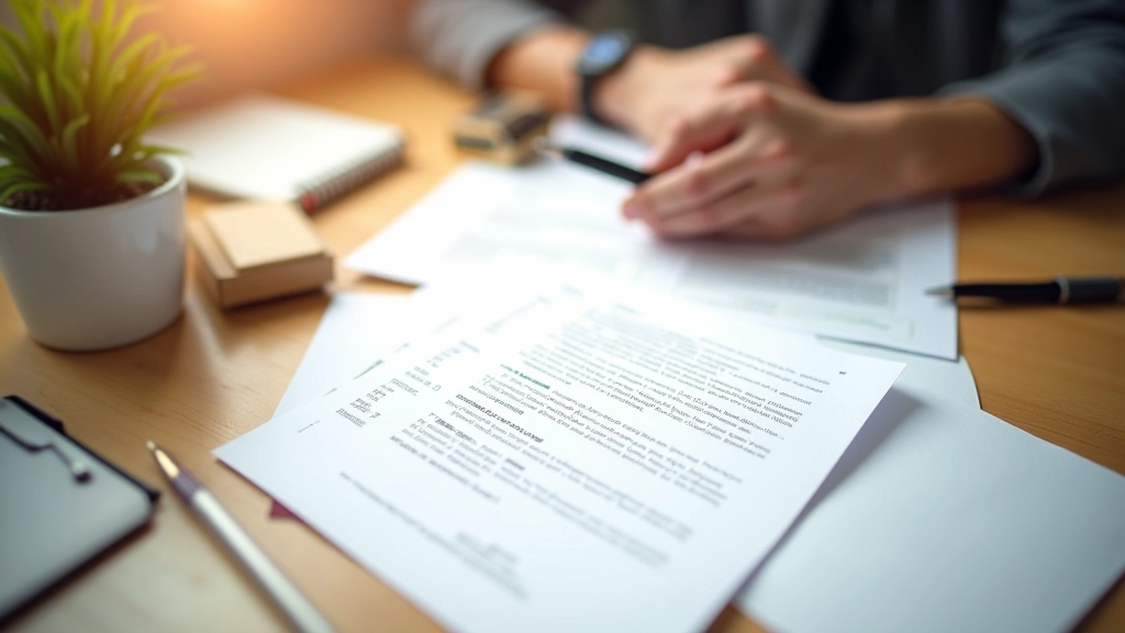 Schreibtisch mit Brief, Stempel und wichtigen Dokumenten zur Einreichung des Widerspruches