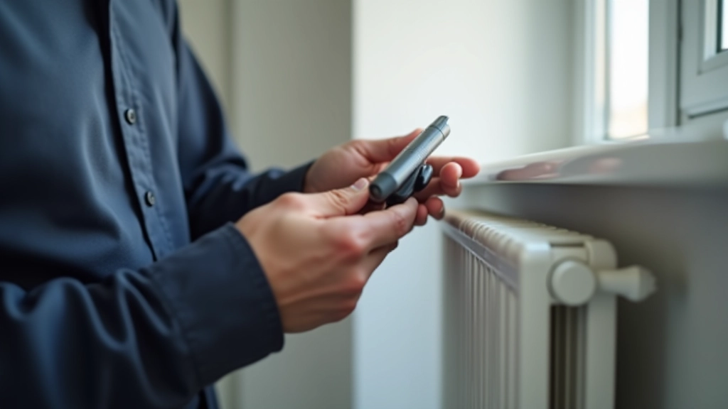 Techniker überprüft die Kalibrierung und Messwerte von Heizkörperthermostaten