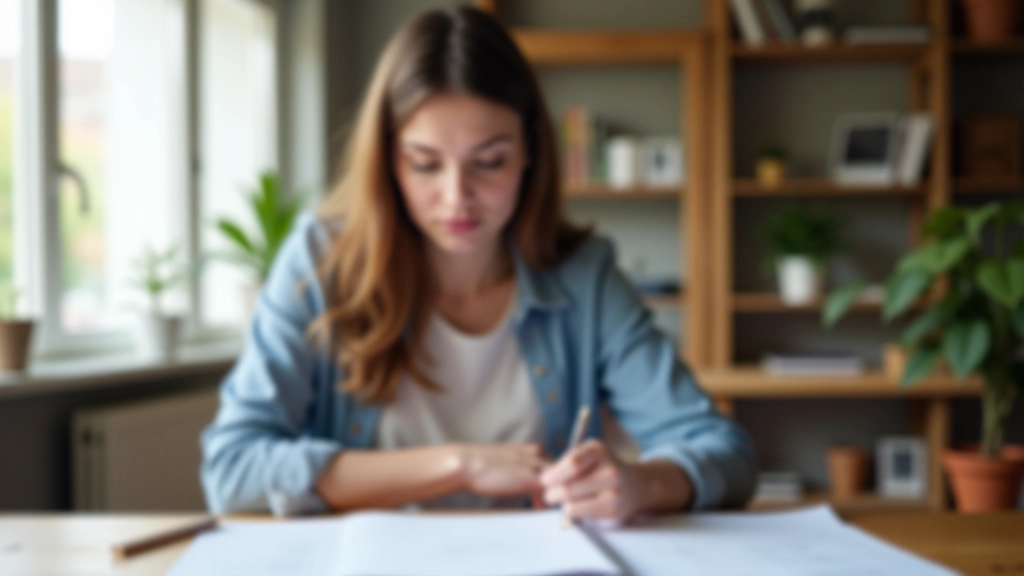 Mieterin sitzt am Schreibtisch und prüft ihre Nebenkostenabrechnung sorgfältig
